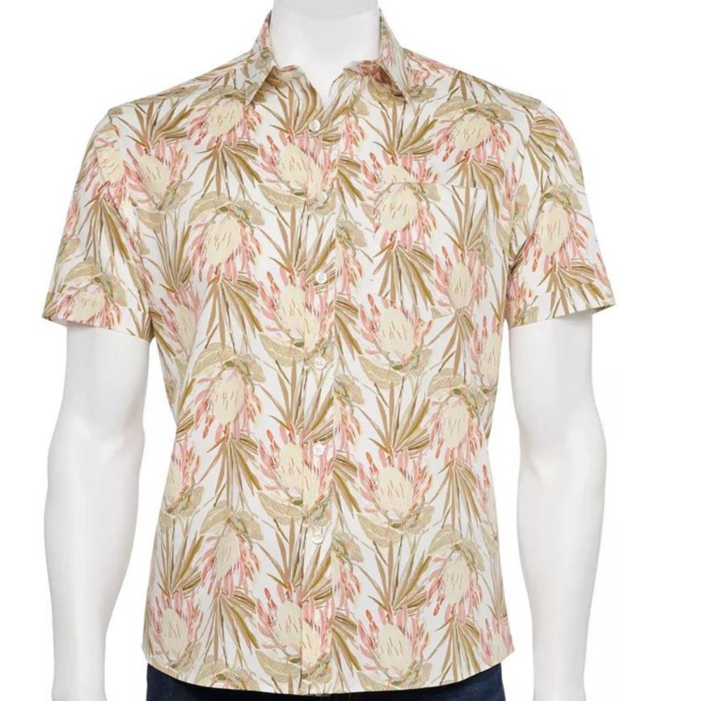 Men's Apt. 9® Stretch Poplin Button-Down Shirt Short Sleeve Floral Slim Fit